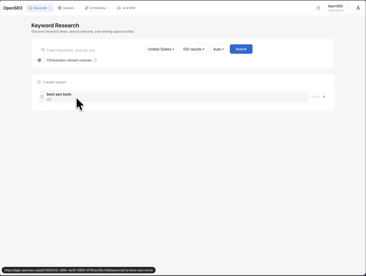 Grawl keyword research dashboard